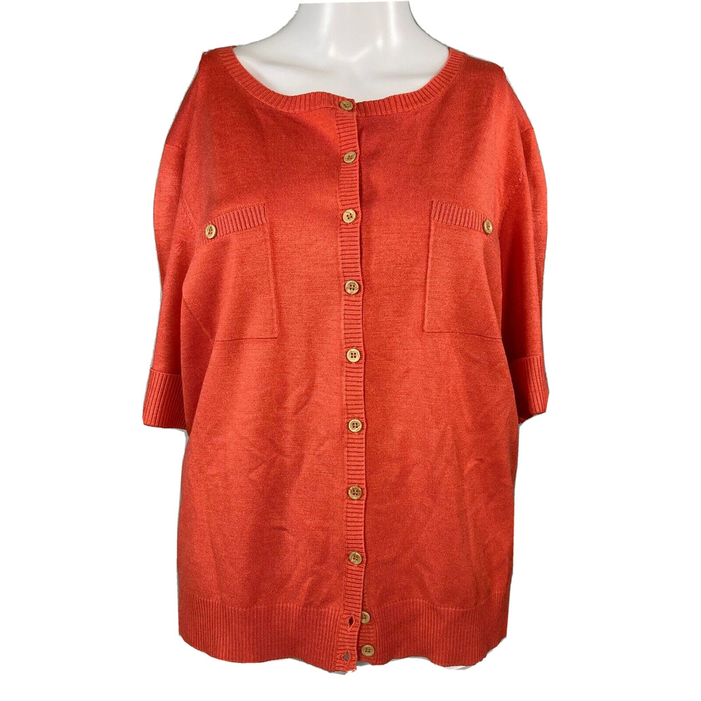 Judith Hart Cardigan‎ Womens Sz 1X Orange Silk Short Sleeve Button Up Sweater